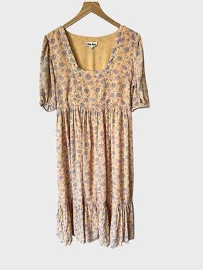 Celina moon Floral Midi Dress in Pale Yellow and Lavender